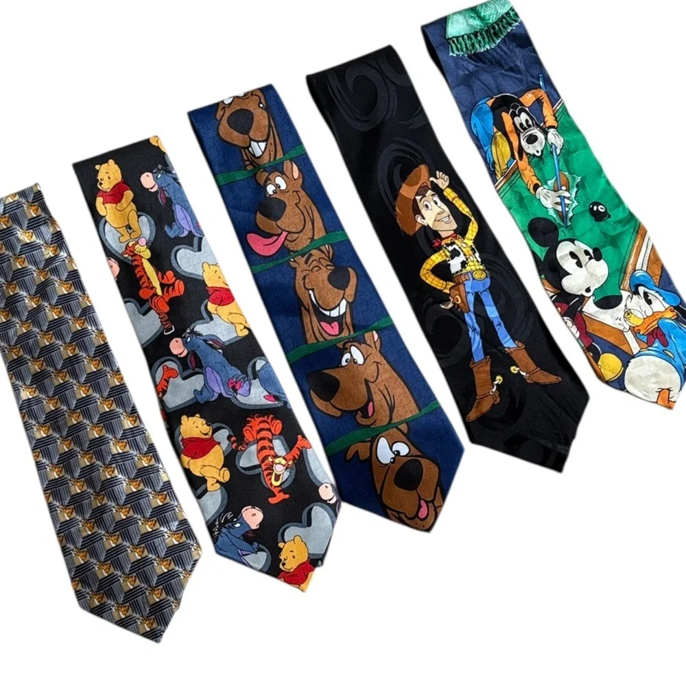 EUC Lot of 5 Character Ties Pooh Mickey Scooby Woody Tigger